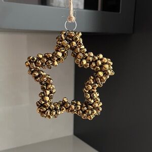 Scandinavian Christmas Tree Ornament. Jingle Bell Star Ornament Jute Twine.